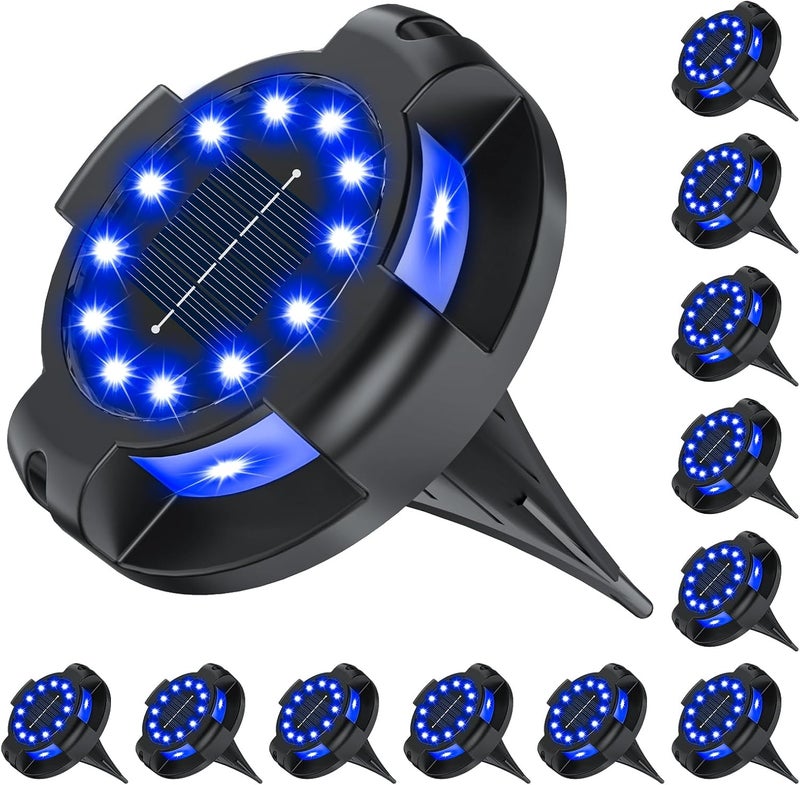 WILUX Solar Pathway Lights Outdoor 12 Packs, Bright Blue 16 LEDs Solar Ground Lights Walkway Lights with Side Light, Waterproof Solar Deck Light for Yard Walkway Garden Poolside Driveway Decorations - Image 1